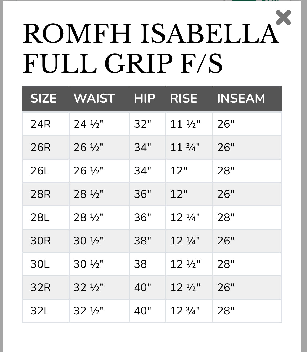 Romfh Isabella Full Seat CLOSEOUT SECTION