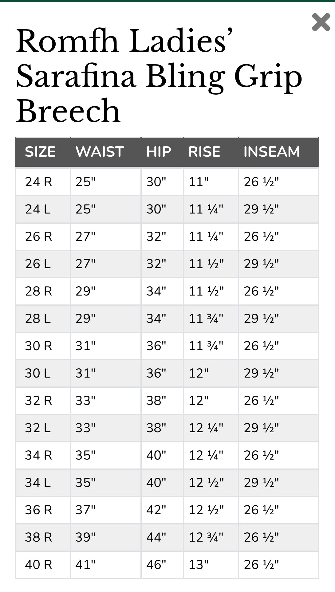 Romfh Evelyn Full Seat REG + Closeout Colors